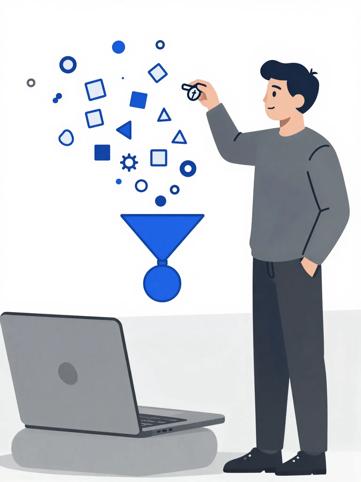 A founder filtering many ideas through a funnel down to one validated niche
