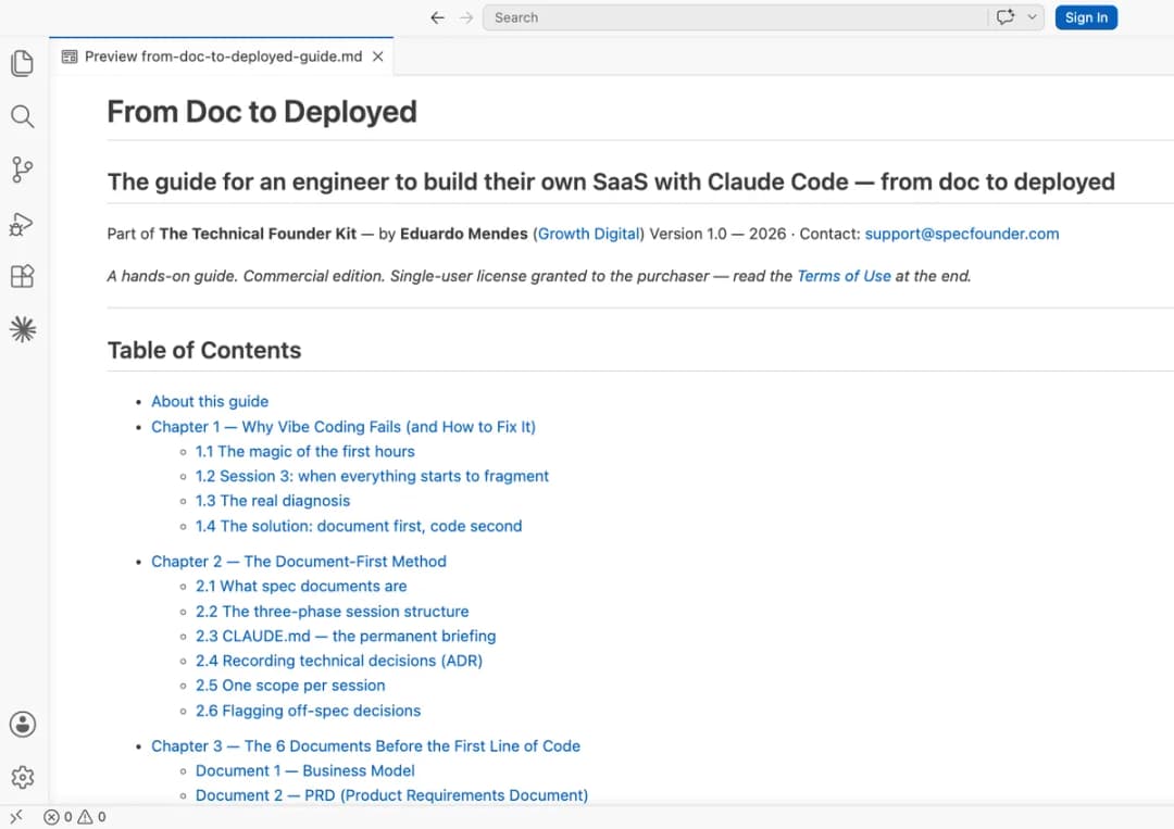 The table of contents of the "From Doc to Deployed" guide