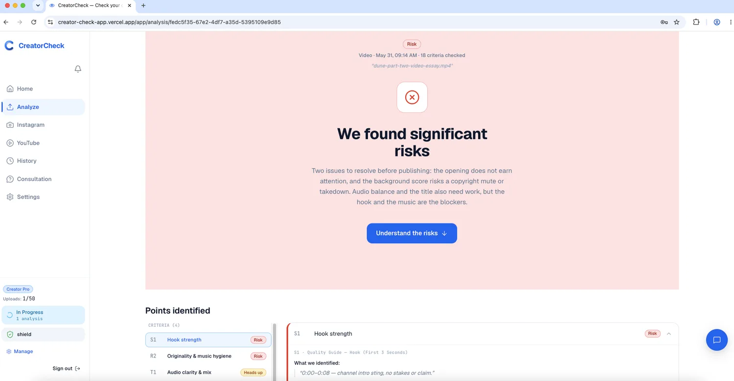Analysis report flagging significant risks before publishing