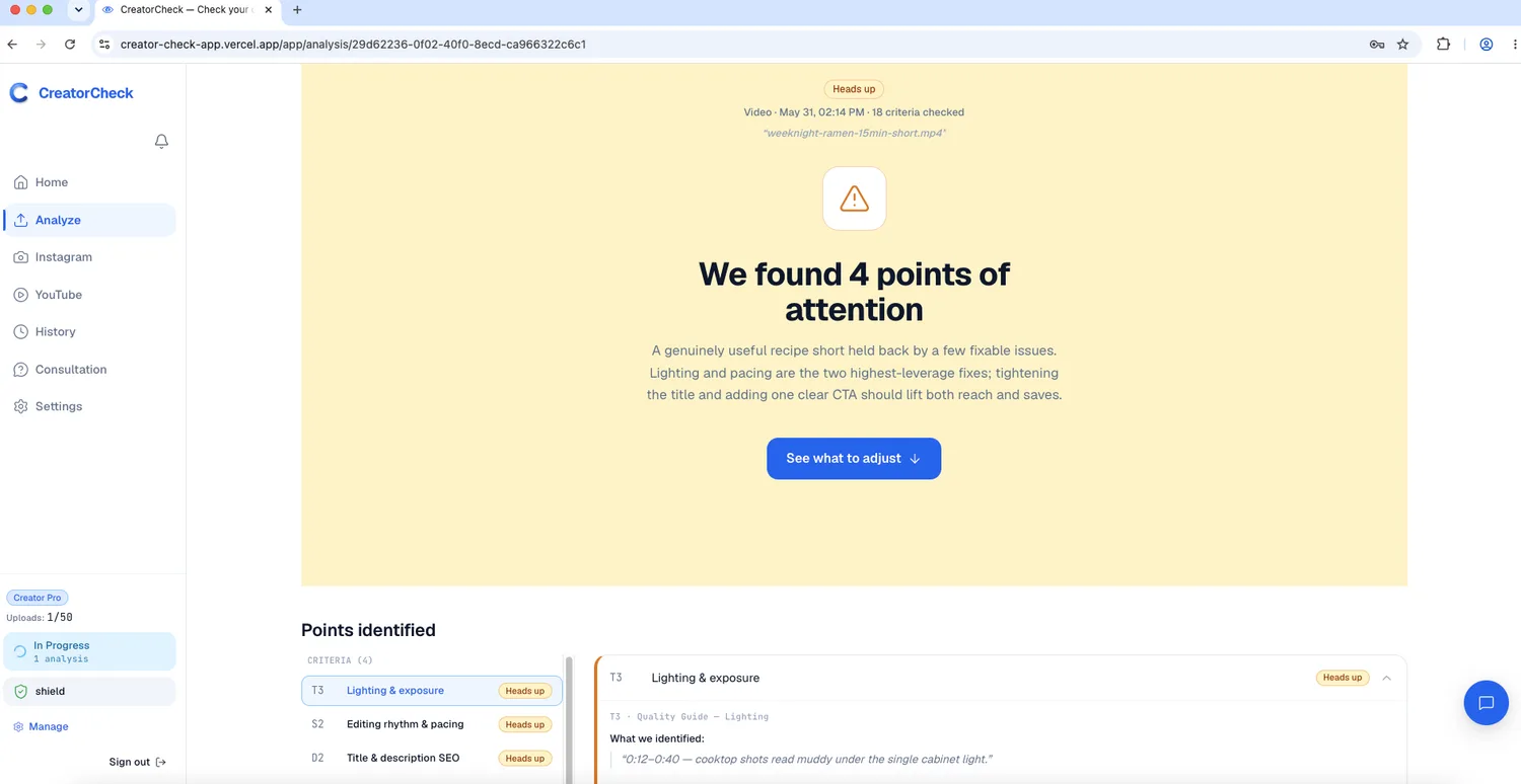 Analysis report with points of attention to fix