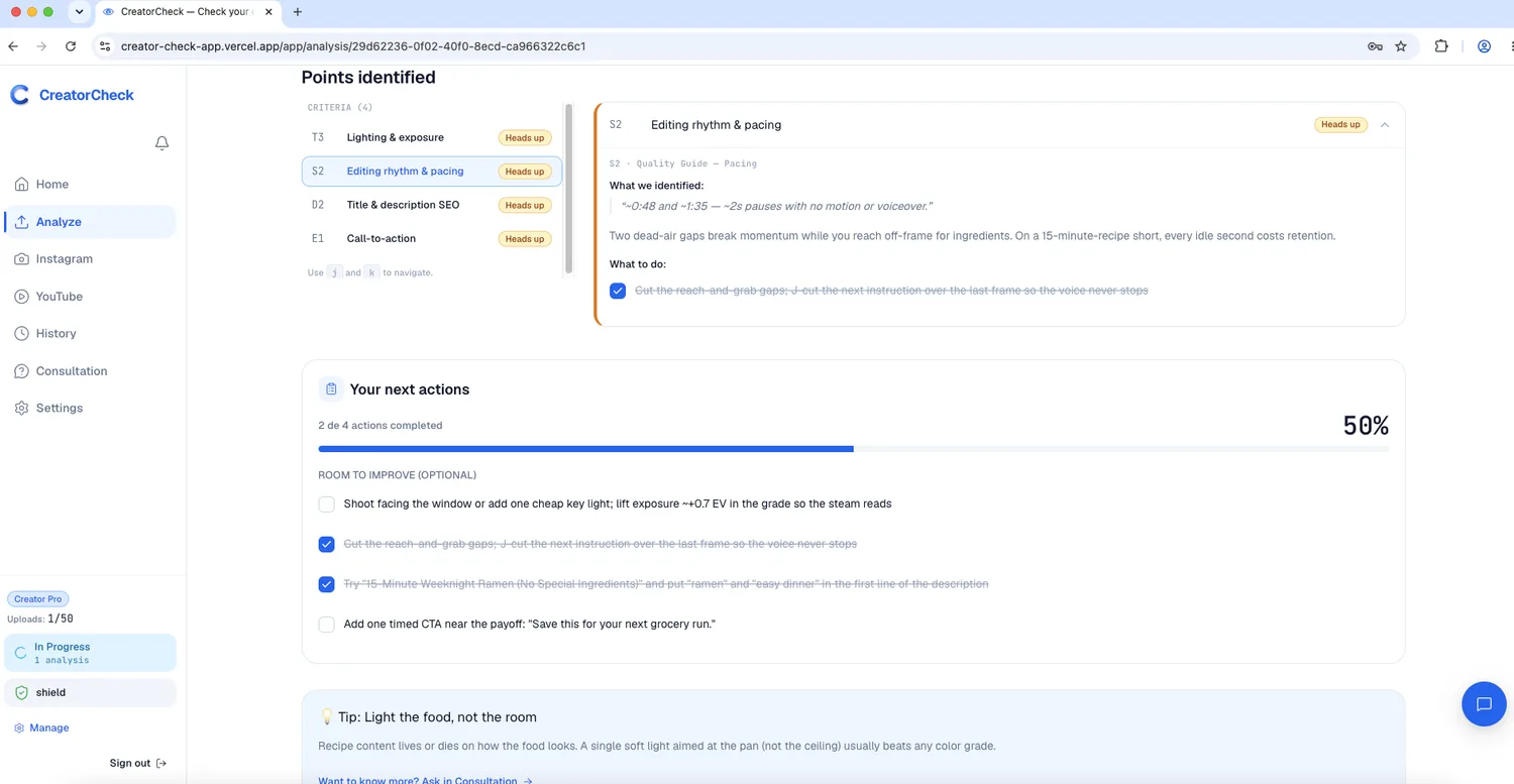 Attention report detail: criteria broken down with next actions