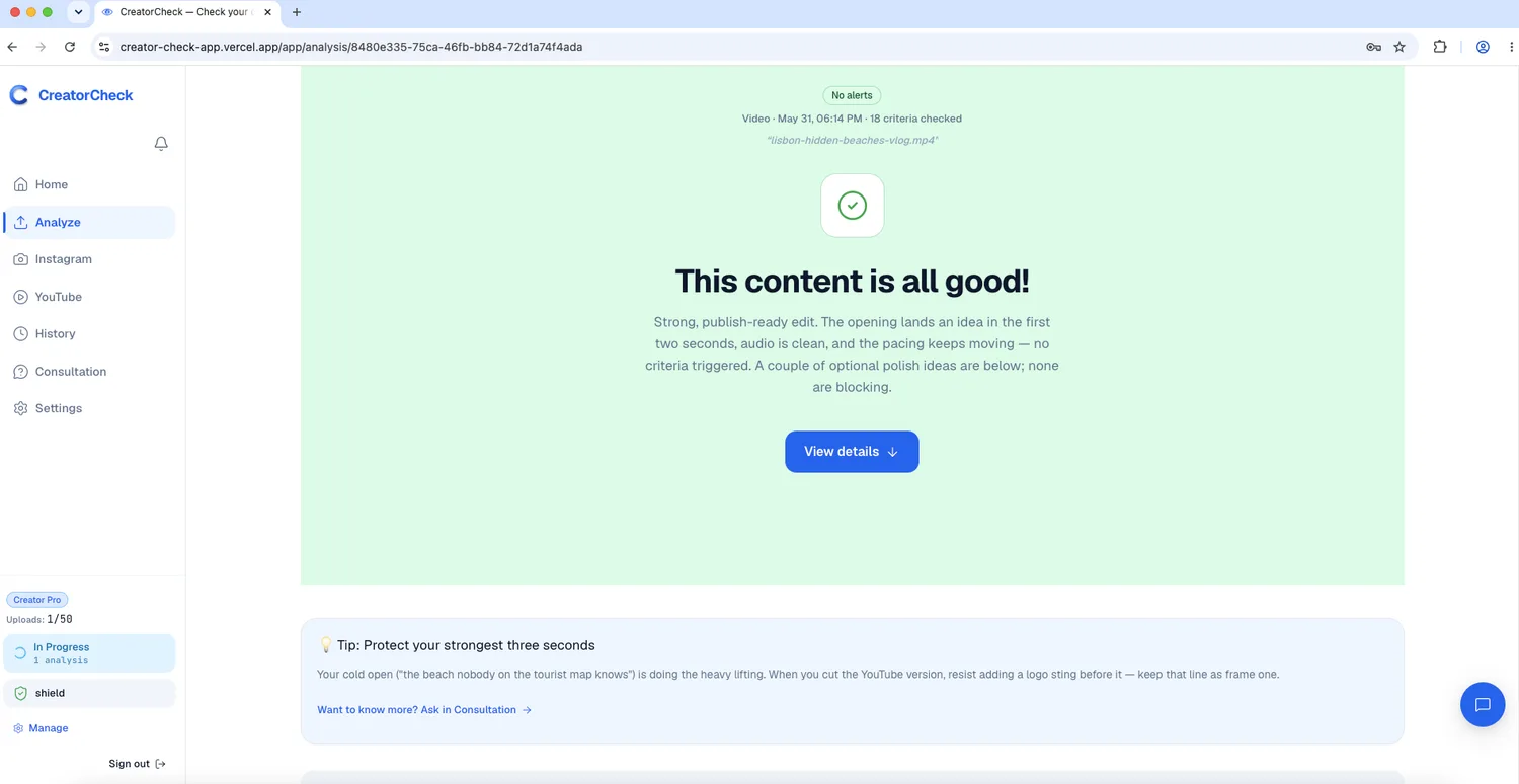 Analysis report clearing content that is ready to publish
